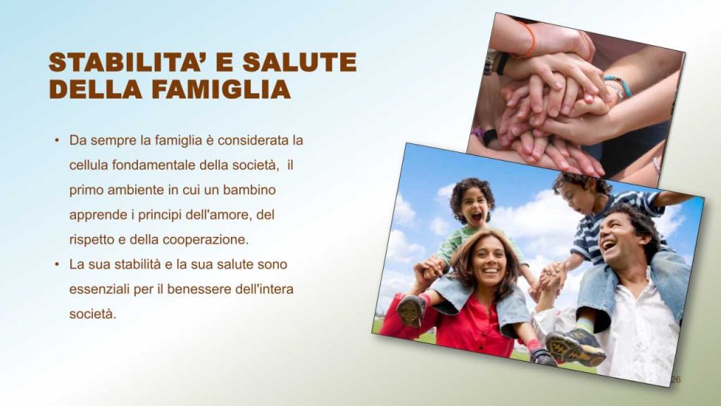Foto di famiglia felice e mani intrecciate, simbolo della stabilità e salute familiare come fondamento del benessere sociale.