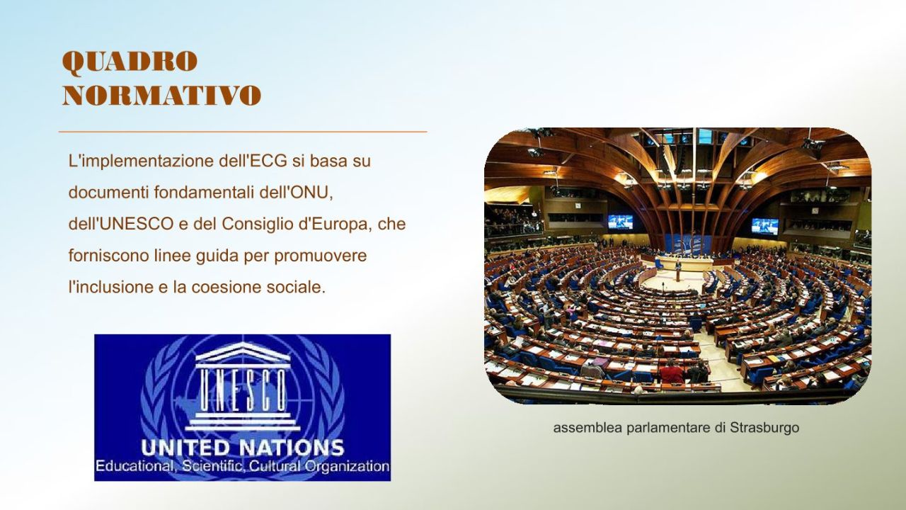 Assemblea parlamentare di Strasburgo e logo UNESCO: il quadro normativo per la cittadinanza globale