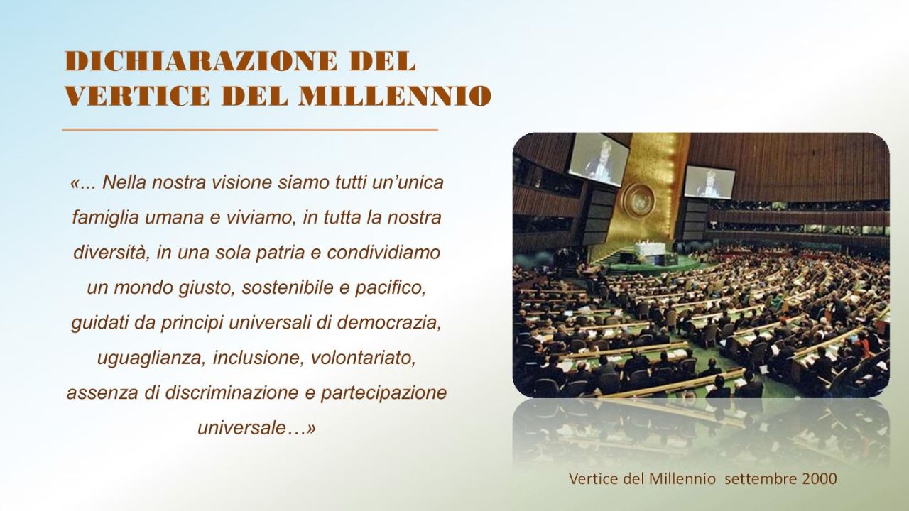 Assemblea ONU durante il Vertice del Millennio 2000 con dichiarazione sui principi universali della cittadinanza globale