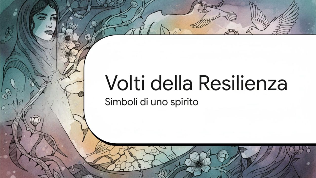Illustrazione spirituale di una donna Bah&aacute;&rsquo;&iacute; che emerge tra fiori e radici, con colombe che volano libere da catene spezzate; simbolo della resilienza contro la persecuzione in Iran.